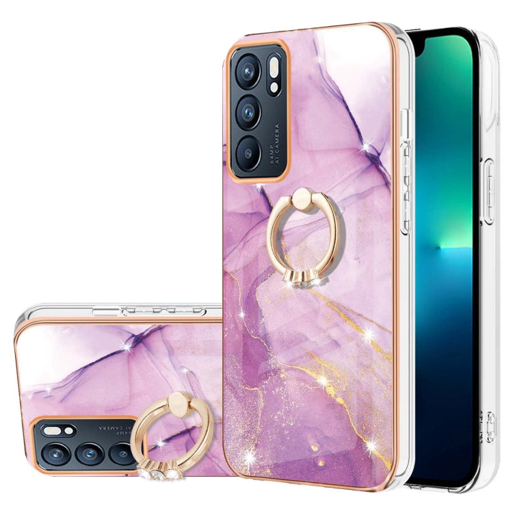 Electroplating Marble Pattern IMD TPU Phone Case with Ring Holder, For Realme 8i, For Realme C21Y, For OPPO Reno6 5G, For OPPO Reno6 Pro+ 5G