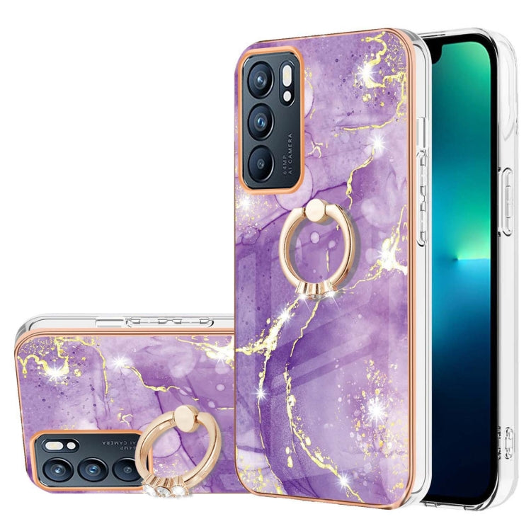 Electroplating Marble Pattern IMD TPU Phone Case with Ring Holder, For Realme 8i, For Realme C21Y, For OPPO Reno6 5G, For OPPO Reno6 Pro+ 5G