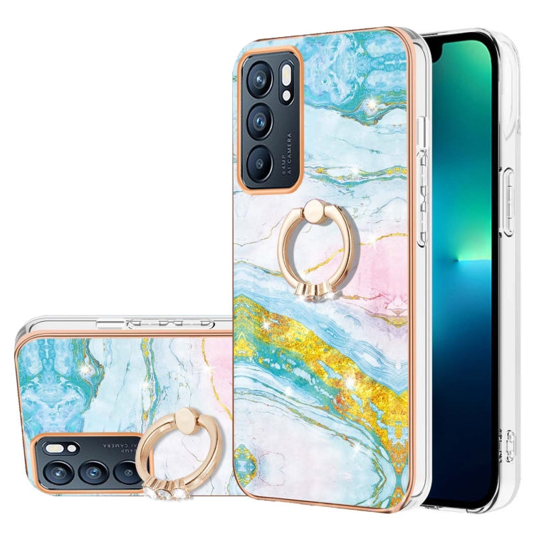 Electroplating Marble Pattern IMD TPU Phone Case with Ring Holder, For Realme 8i, For Realme C21Y, For OPPO Reno6 5G, For OPPO Reno6 Pro+ 5G