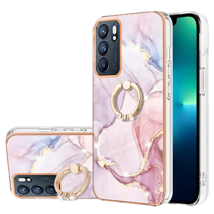 Electroplating Marble Pattern IMD TPU Phone Case with Ring Holder, For Realme 8i, For Realme C21Y, For OPPO Reno6 5G, For OPPO Reno6 Pro+ 5G