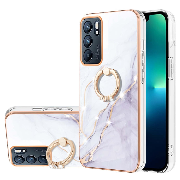 Electroplating Marble Pattern IMD TPU Phone Case with Ring Holder, For Realme 8i, For Realme C21Y, For OPPO Reno6 5G, For OPPO Reno6 Pro+ 5G