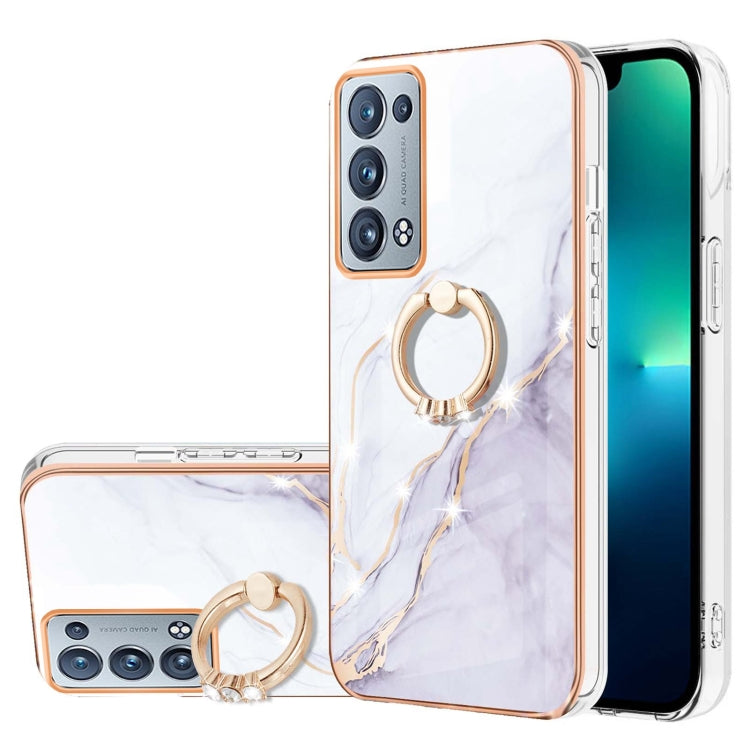 Electroplating Marble Pattern IMD TPU Phone Case with Ring Holder, For Realme 8i, For Realme C21Y, For OPPO Reno6 5G, For OPPO Reno6 Pro+ 5G