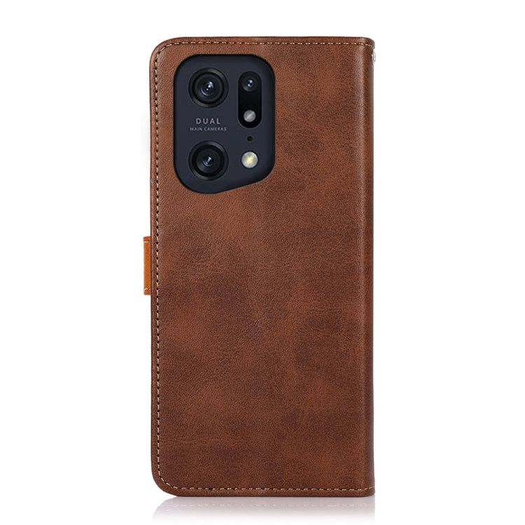 KHAZNEH Dual-color Cowhide Texture Flip Leather Phone Case, For OPPO Find X5 Pro