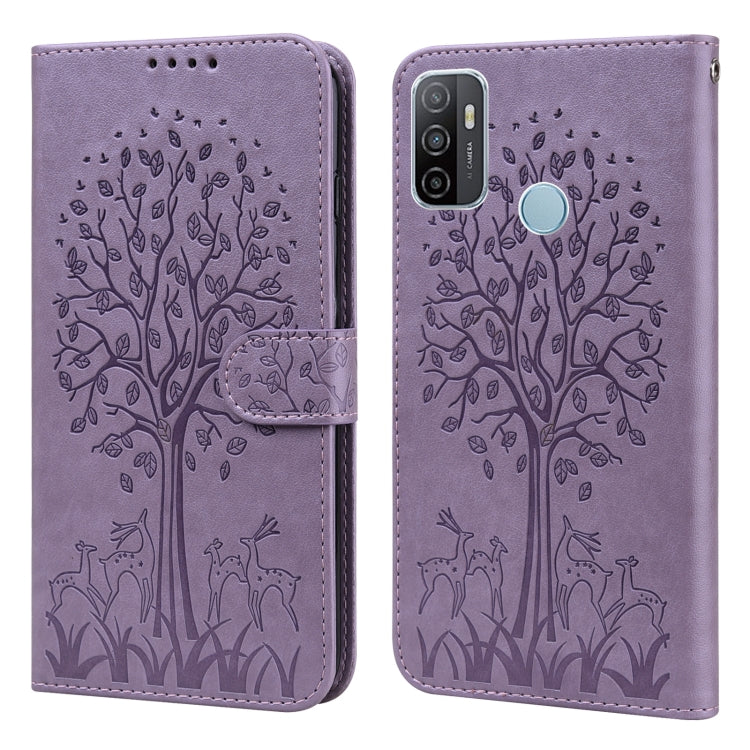 Tree & Deer Pattern Pressed Printing Horizontal Flip Leather Phone Case, For OPPO A32 / A33 / A52 / A52s, For OPPO A16, For Realme 8i