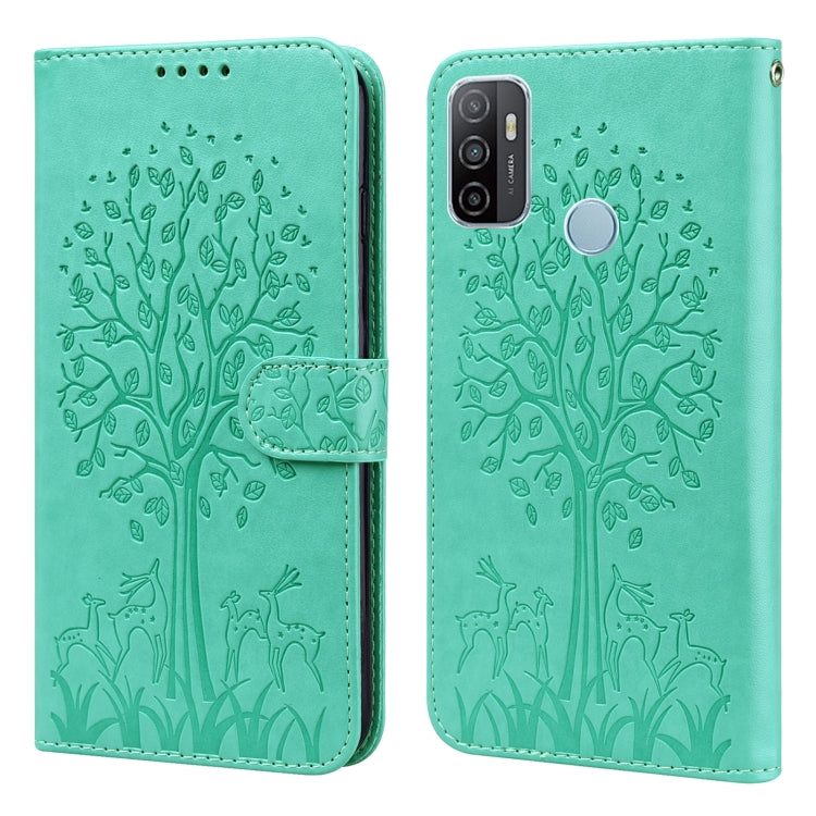 Tree & Deer Pattern Pressed Printing Horizontal Flip Leather Phone Case, For OPPO A32 / A33 / A52 / A52s, For OPPO A16, For Realme 8i