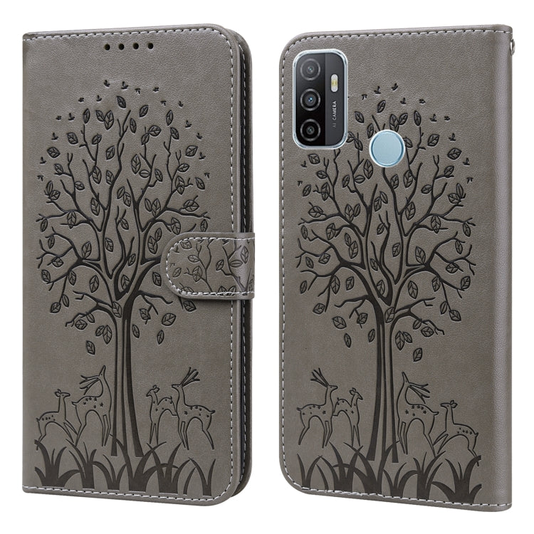 Tree & Deer Pattern Pressed Printing Horizontal Flip Leather Phone Case, For OPPO A32 / A33 / A52 / A52s, For OPPO A16, For Realme 8i