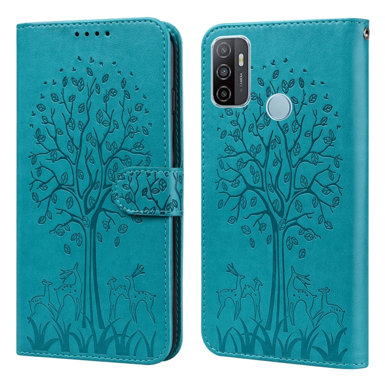 Tree & Deer Pattern Pressed Printing Horizontal Flip Leather Phone Case, For OPPO A32 / A33 / A52 / A52s, For OPPO A16, For Realme 8i