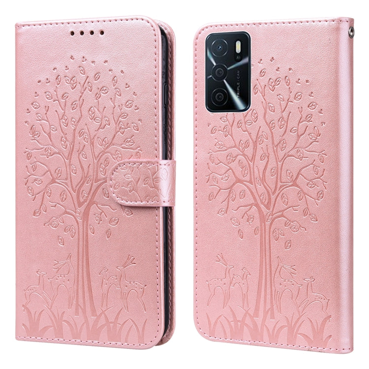 Tree & Deer Pattern Pressed Printing Horizontal Flip Leather Phone Case, For OPPO A32 / A33 / A52 / A52s, For OPPO A16, For Realme 8i