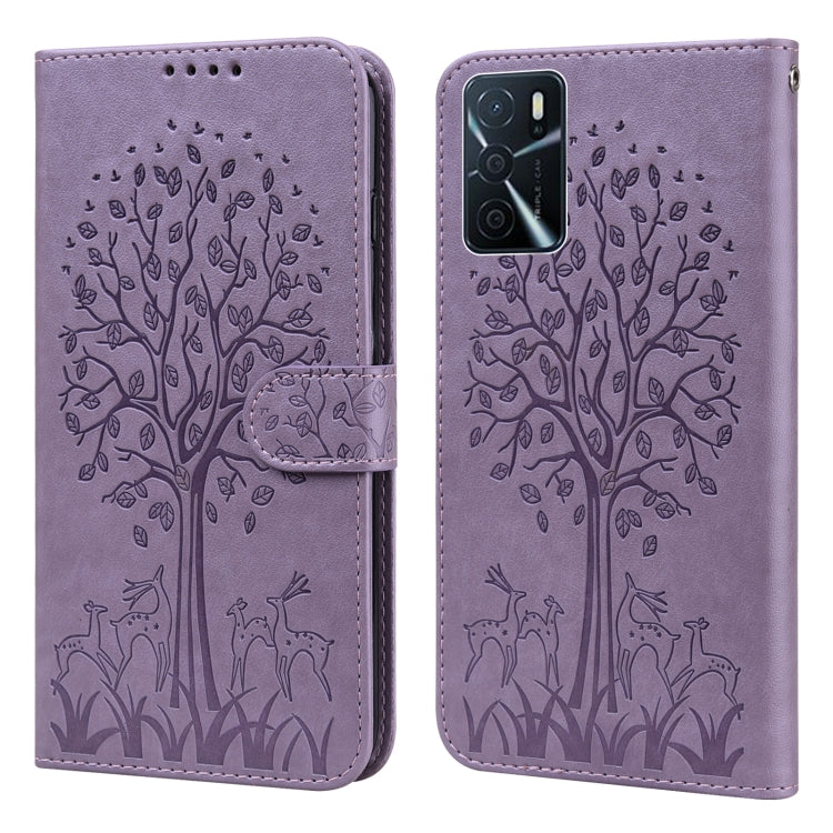 Tree & Deer Pattern Pressed Printing Horizontal Flip Leather Phone Case, For OPPO A32 / A33 / A52 / A52s, For OPPO A16, For Realme 8i