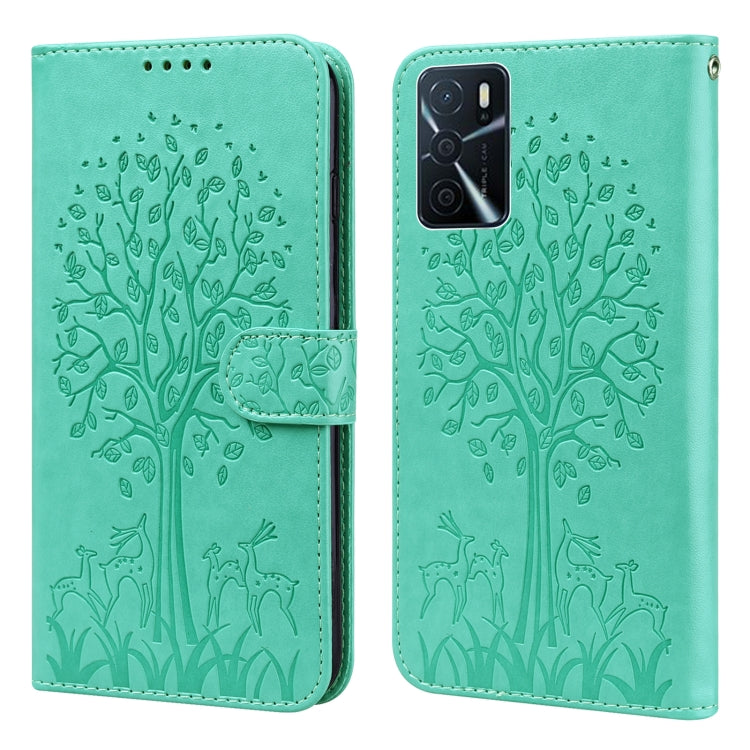 Tree & Deer Pattern Pressed Printing Horizontal Flip Leather Phone Case, For OPPO A32 / A33 / A52 / A52s, For OPPO A16, For Realme 8i