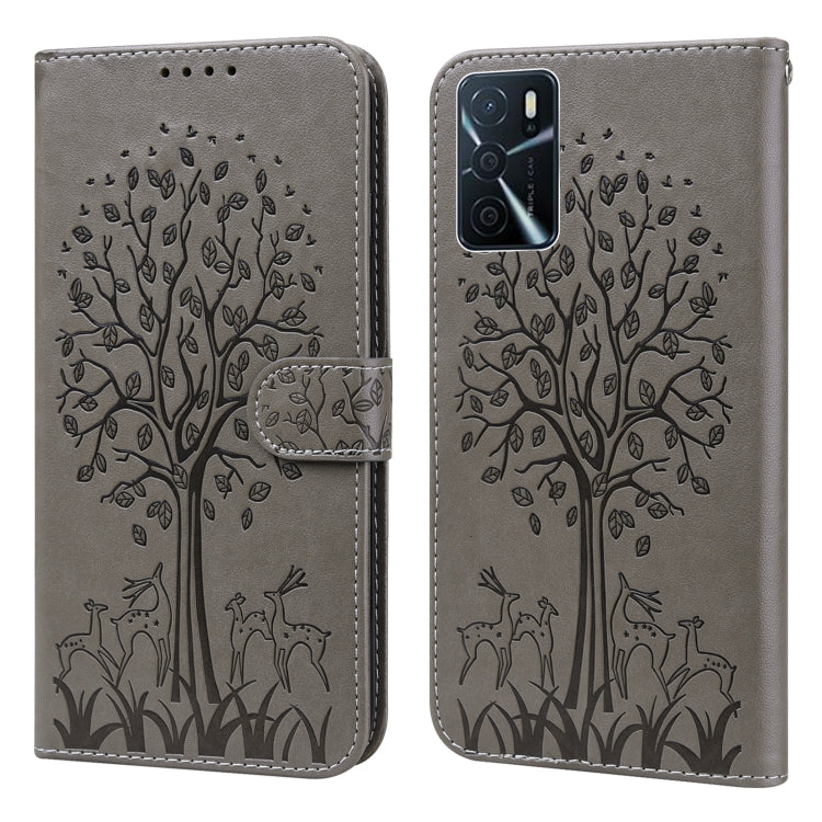 Tree & Deer Pattern Pressed Printing Horizontal Flip Leather Phone Case, For OPPO A32 / A33 / A52 / A52s, For OPPO A16, For Realme 8i