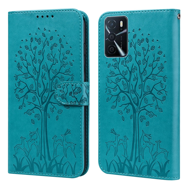 Tree & Deer Pattern Pressed Printing Horizontal Flip Leather Phone Case, For OPPO A32 / A33 / A52 / A52s, For OPPO A16, For Realme 8i