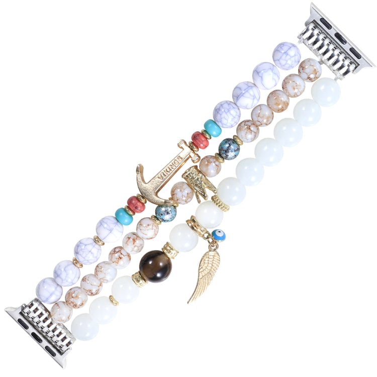 Beaded Crown Anchor Watchband For Apple Watch Series, 7 41mm / 6&amp;SE&amp;5&amp;4 40mm / 3&amp;2&amp;1 38mm, 7 45mm / 6&amp;SE&amp;5&amp;4 44mm / 3&amp;2&amp;1 42mm