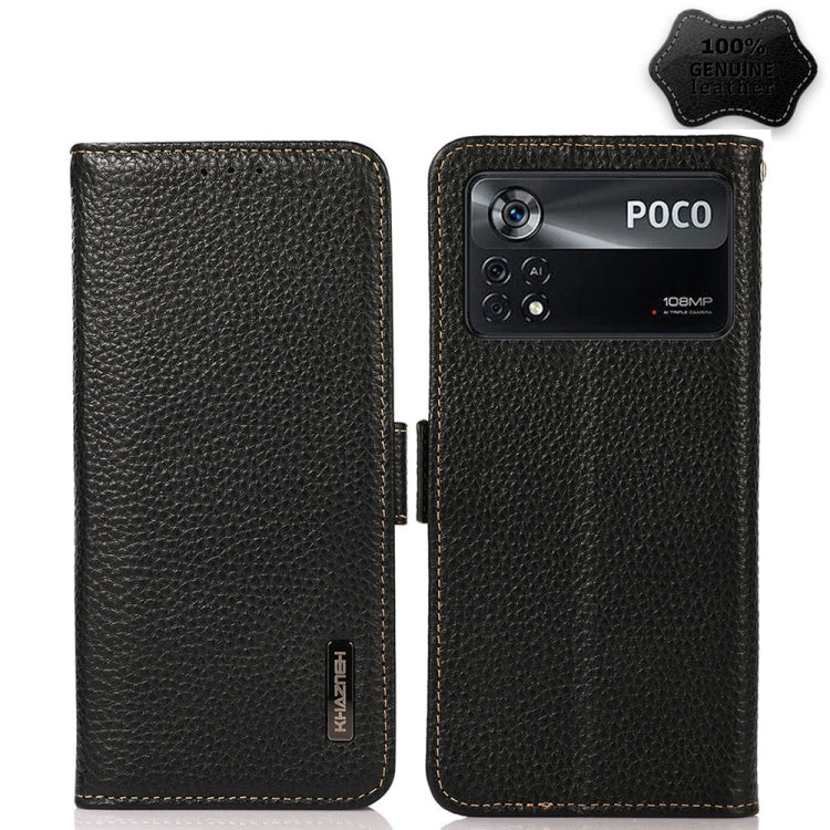 KHAZNEH Side-Magnetic Litchi Genuine Leather RFID Phone Case, For Xiaomi Poco X4 Pro 5G, For OPPO Find X5 Pro, For TCL 30 5G / 30 Plus 5G, For Wiko Y52, For OPPO Find