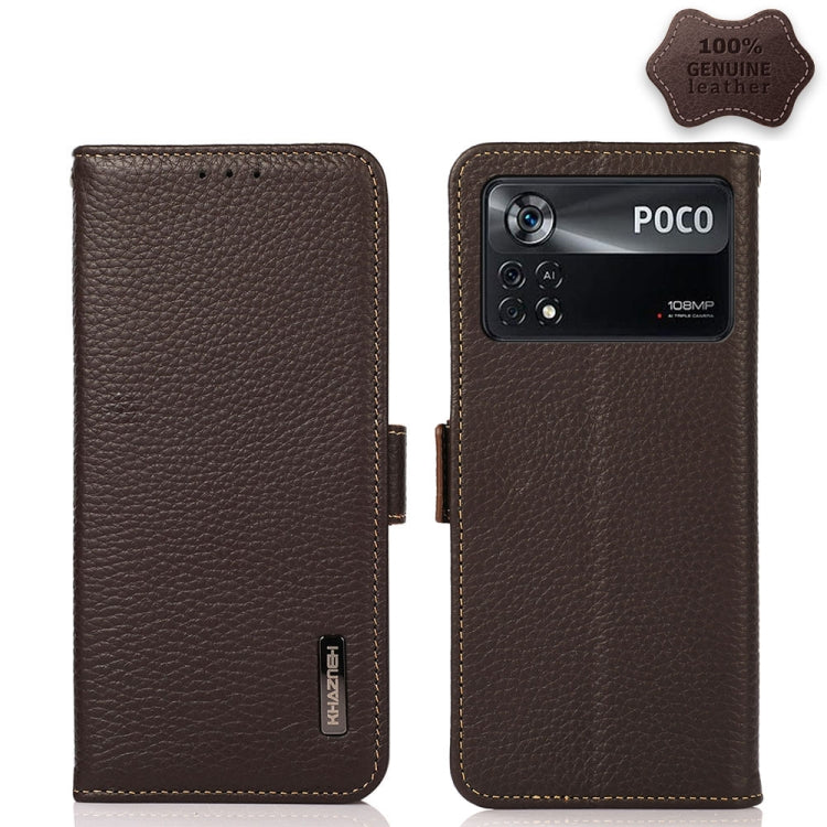 KHAZNEH Side-Magnetic Litchi Genuine Leather RFID Phone Case, For Xiaomi Poco X4 Pro 5G, For OPPO Find X5 Pro, For TCL 30 5G / 30 Plus 5G, For Wiko Y52, For OPPO Find