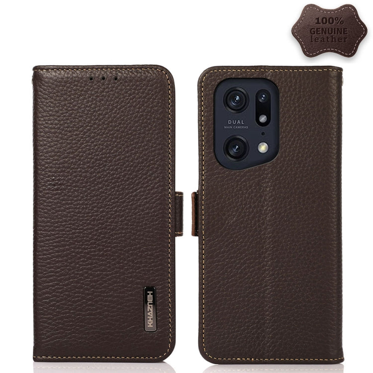 KHAZNEH Side-Magnetic Litchi Genuine Leather RFID Phone Case, For Xiaomi Poco X4 Pro 5G, For OPPO Find X5 Pro, For TCL 30 5G / 30 Plus 5G, For Wiko Y52, For OPPO Find