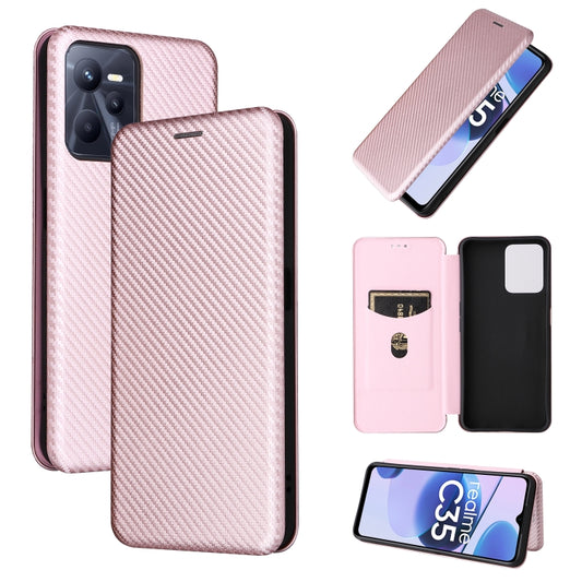 Carbon Fiber Texture Magnetic Flip Leather Phone Case, For OPPO Realme C35, For OPPO Realme GT2 Pro