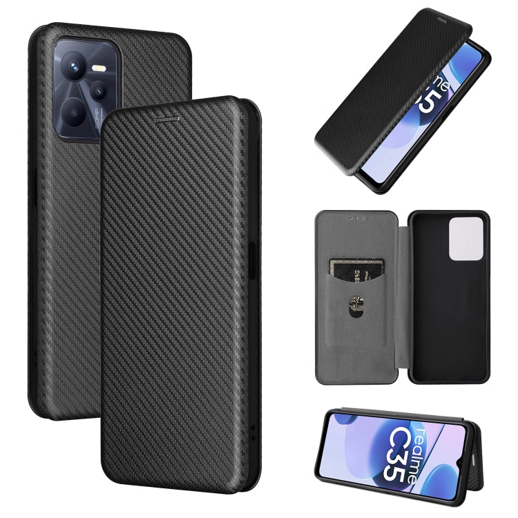 Carbon Fiber Texture Magnetic Flip Leather Phone Case, For OPPO Realme C35, For OPPO Realme GT2 Pro