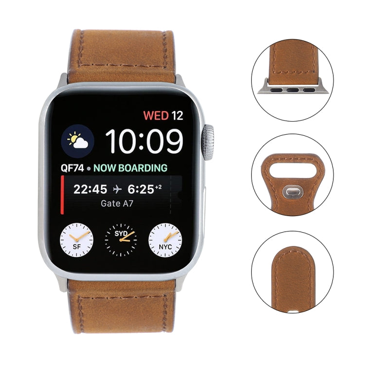 Crazy Horse Leather Butterfly Buckle Watchband For Apple Watch Series, 7 41mm / 6&amp;SE&amp;5&amp;4 40mm / 3&amp;2&amp;1 38mm, 7 45mm / 6&amp;SE&amp;5&amp;4 44mm / 3&amp;2&amp;1 42mm