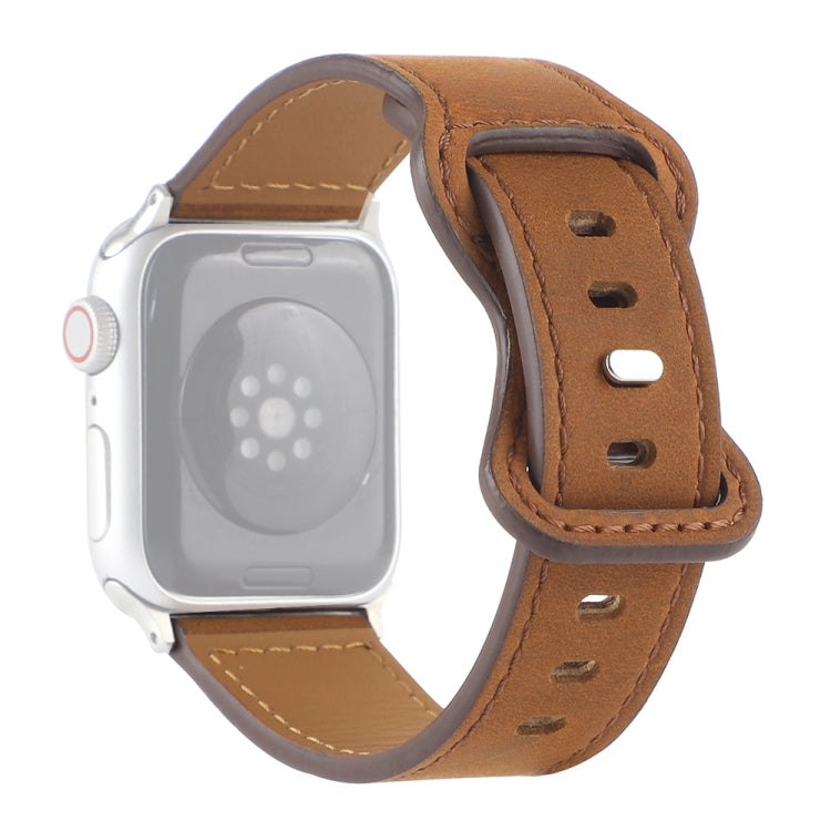 Crazy Horse Leather Butterfly Buckle Watchband For Apple Watch Series, 7 41mm / 6&amp;SE&amp;5&amp;4 40mm / 3&amp;2&amp;1 38mm, 7 45mm / 6&amp;SE&amp;5&amp;4 44mm / 3&amp;2&amp;1 42mm