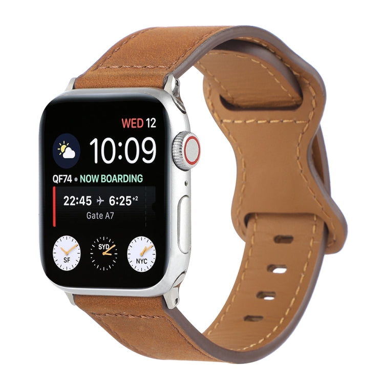 Crazy Horse Leather Butterfly Buckle Watchband For Apple Watch Series, 7 41mm / 6&amp;SE&amp;5&amp;4 40mm / 3&amp;2&amp;1 38mm, 7 45mm / 6&amp;SE&amp;5&amp;4 44mm / 3&amp;2&amp;1 42mm