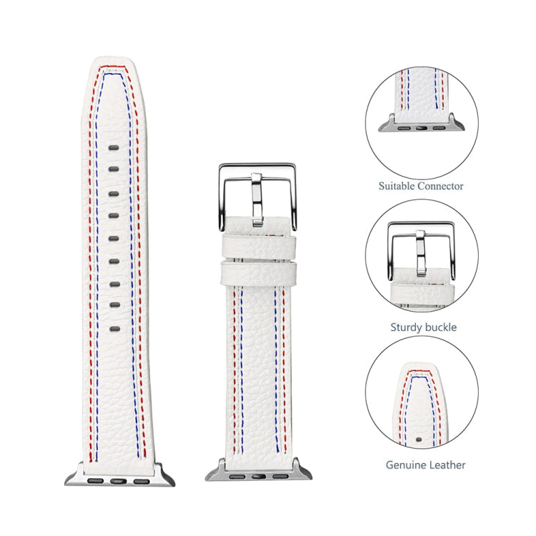 Three-line Leather Watchband For Apple Watch Series, 7 41mm / 6&amp;SE&amp;5&amp;4 40mm / 3&amp;2&amp;1 38mm, 7 45mm / 6&amp;SE&amp;5&amp;4 44mm / 3&amp;2&amp;1 42mm