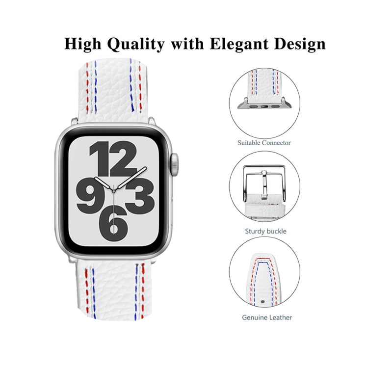 Three-line Leather Watchband For Apple Watch Series, 7 41mm / 6&amp;SE&amp;5&amp;4 40mm / 3&amp;2&amp;1 38mm, 7 45mm / 6&amp;SE&amp;5&amp;4 44mm / 3&amp;2&amp;1 42mm