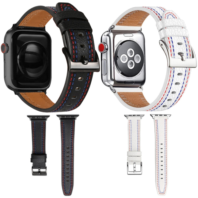 Three-line Leather Watchband For Apple Watch Series, 7 41mm / 6&amp;SE&amp;5&amp;4 40mm / 3&amp;2&amp;1 38mm, 7 45mm / 6&amp;SE&amp;5&amp;4 44mm / 3&amp;2&amp;1 42mm