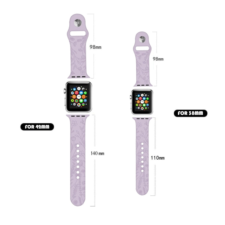 Butterflies Love Flower Embossing Silicone Watchband For Apple Watch Series, 7 41mm / 6&amp;SE&amp;5&amp;4 40mm / 3&amp;2&amp;1 38mm, 7 45mm / 6&amp;SE&amp;5&amp;4 44mm / 3&amp;2&amp;1 42mm