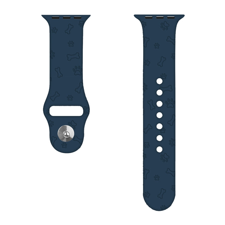 Dog Paw Embossing Silicone Watchband For Apple Watch Series, 7 41mm / 6&amp;SE&amp;5&amp;4 40mm / 3&amp;2&amp;1 38mm, 7 45mm / 6&amp;SE&amp;5&amp;4 44mm / 3&amp;2&amp;1 42mm