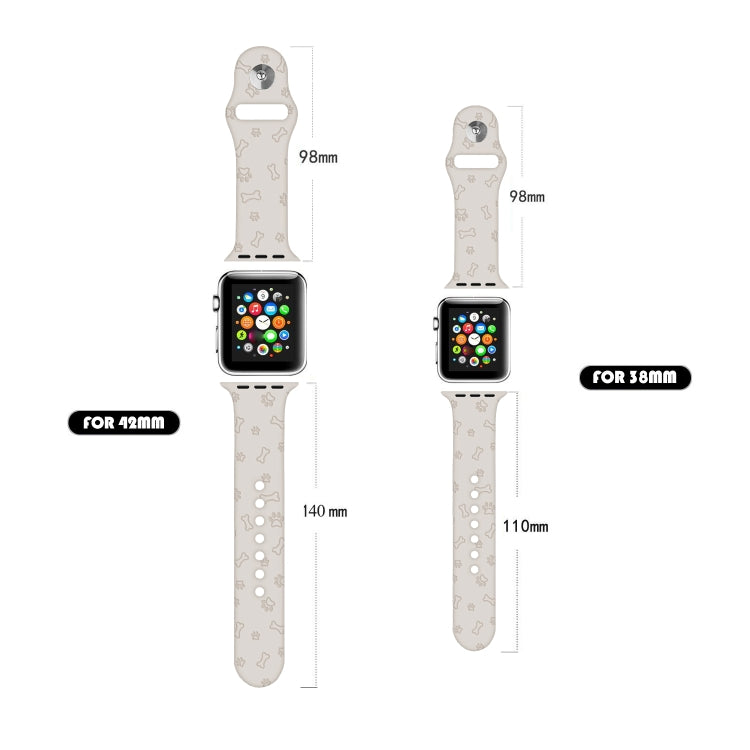 Dog Paw Embossing Silicone Watchband For Apple Watch Series, 7 41mm / 6&amp;SE&amp;5&amp;4 40mm / 3&amp;2&amp;1 38mm, 7 45mm / 6&amp;SE&amp;5&amp;4 44mm / 3&amp;2&amp;1 42mm