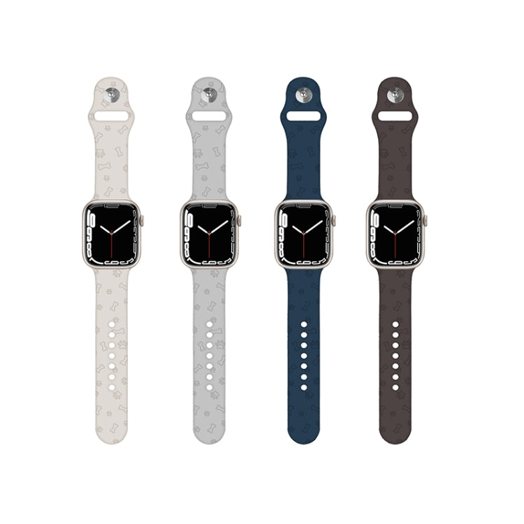 Dog Paw Embossing Silicone Watchband For Apple Watch Series, 7 41mm / 6&amp;SE&amp;5&amp;4 40mm / 3&amp;2&amp;1 38mm, 7 45mm / 6&amp;SE&amp;5&amp;4 44mm / 3&amp;2&amp;1 42mm