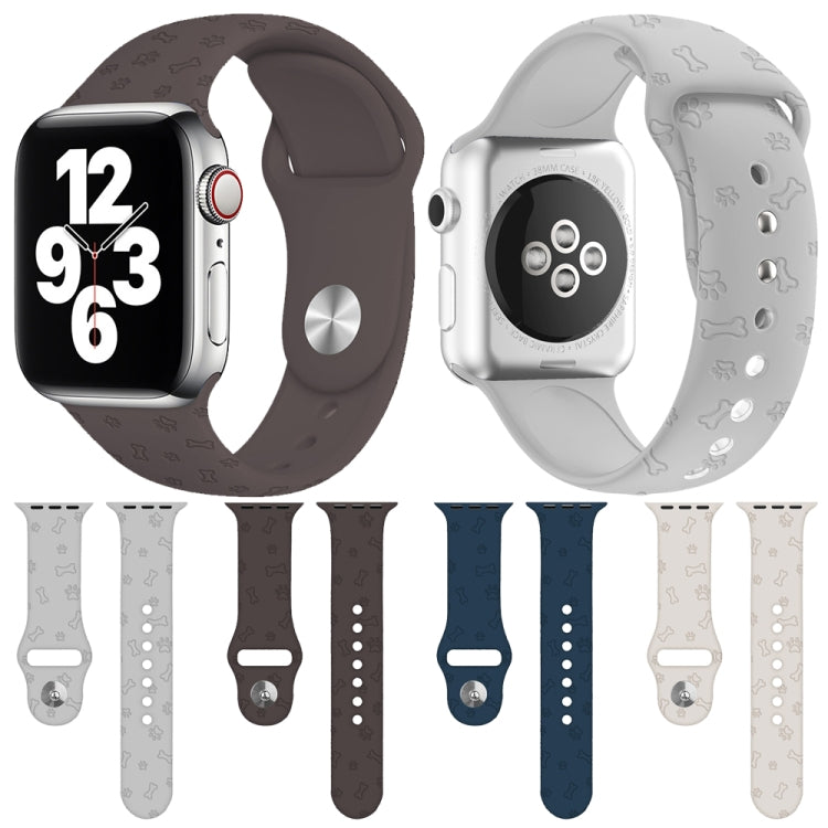 Dog Paw Embossing Silicone Watchband For Apple Watch Series, 7 41mm / 6&amp;SE&amp;5&amp;4 40mm / 3&amp;2&amp;1 38mm, 7 45mm / 6&amp;SE&amp;5&amp;4 44mm / 3&amp;2&amp;1 42mm