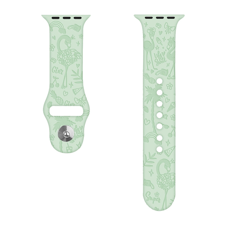 Flamingo Embossing Silicone Watchband For Apple Watch Series, 7 41mm / 6&amp;SE&amp;5&amp;4 40mm / 3&amp;2&amp;1 38mm, 7 45mm / 6&amp;SE&amp;5&amp;4 44mm / 3&amp;2&amp;1 42mm