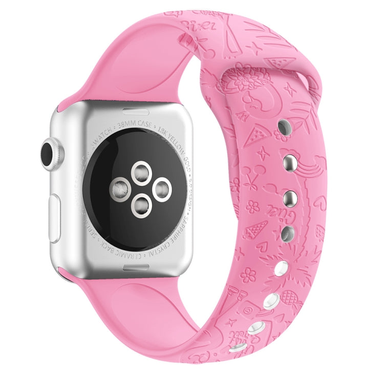 Flamingo Embossing Silicone Watchband For Apple Watch Series, 7 41mm / 6&amp;SE&amp;5&amp;4 40mm / 3&amp;2&amp;1 38mm, 7 45mm / 6&amp;SE&amp;5&amp;4 44mm / 3&amp;2&amp;1 42mm