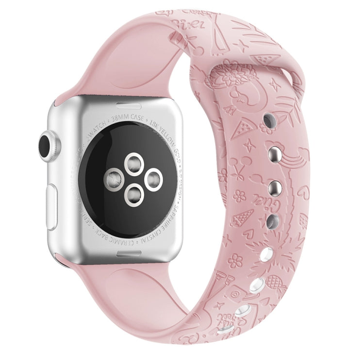 Flamingo Embossing Silicone Watchband For Apple Watch Series, 7 41mm / 6&amp;SE&amp;5&amp;4 40mm / 3&amp;2&amp;1 38mm, 7 45mm / 6&amp;SE&amp;5&amp;4 44mm / 3&amp;2&amp;1 42mm