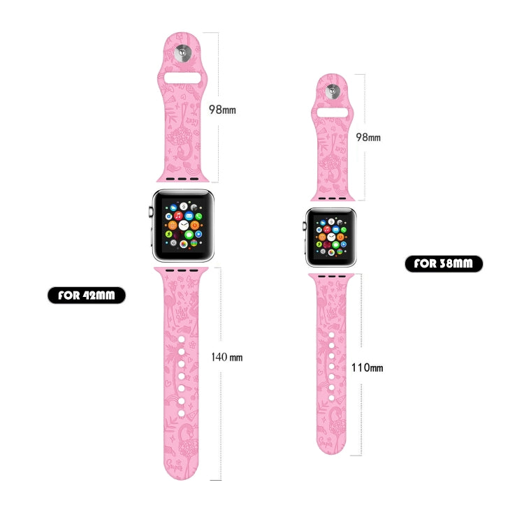 Flamingo Embossing Silicone Watchband For Apple Watch Series, 7 41mm / 6&amp;SE&amp;5&amp;4 40mm / 3&amp;2&amp;1 38mm, 7 45mm / 6&amp;SE&amp;5&amp;4 44mm / 3&amp;2&amp;1 42mm