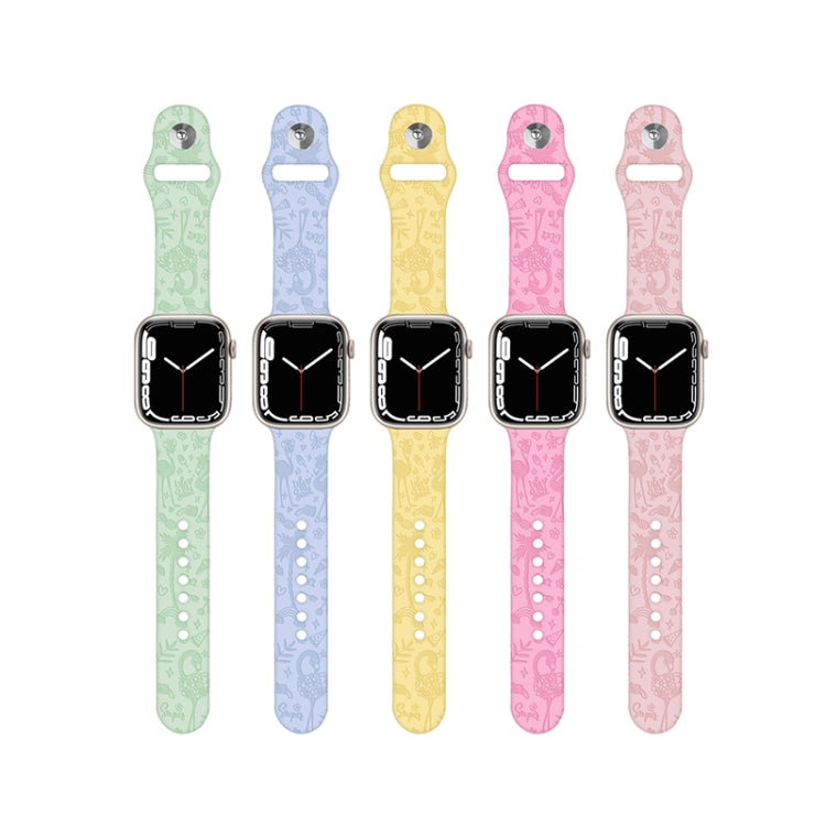 Flamingo Embossing Silicone Watchband For Apple Watch Series, 7 41mm / 6&amp;SE&amp;5&amp;4 40mm / 3&amp;2&amp;1 38mm, 7 45mm / 6&amp;SE&amp;5&amp;4 44mm / 3&amp;2&amp;1 42mm