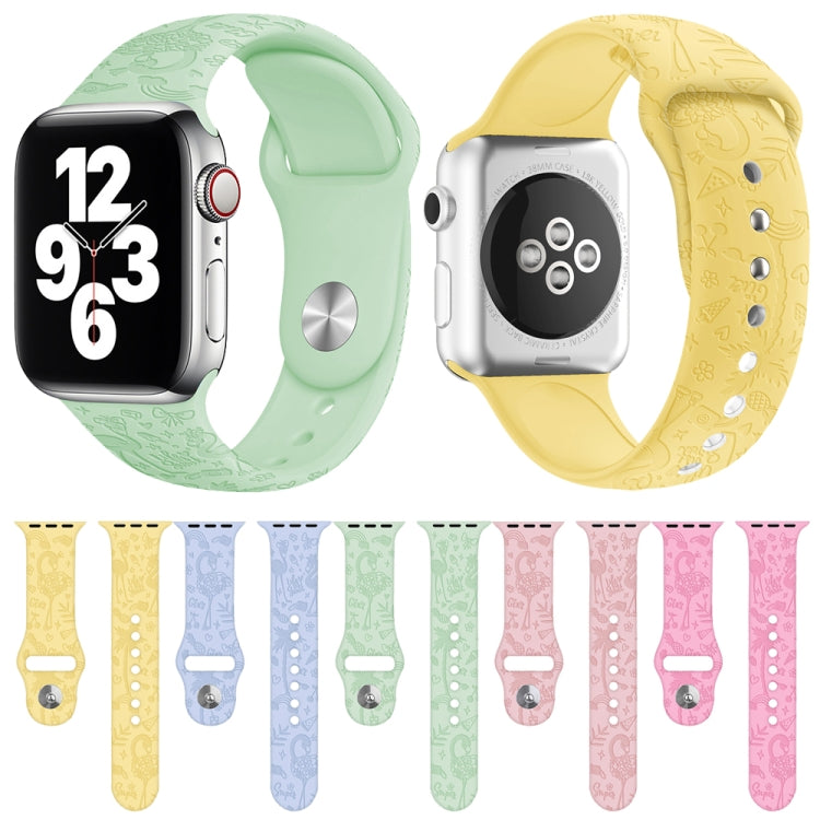 Flamingo Embossing Silicone Watchband For Apple Watch Series, 7 41mm / 6&amp;SE&amp;5&amp;4 40mm / 3&amp;2&amp;1 38mm, 7 45mm / 6&amp;SE&amp;5&amp;4 44mm / 3&amp;2&amp;1 42mm