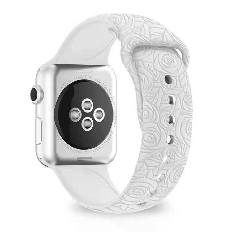 Rose Embossing Silicone Watchband For Apple Watch Series, 7 41mm / 6&amp;SE&amp;5&amp;4 40mm / 3&amp;2&amp;1 38mm, 7 45mm / 6&amp;SE&amp;5&amp;4 44mm / 3&amp;2&amp;1 42mm