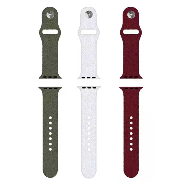 Rose Embossing Silicone Watchband For Apple Watch Series, 7 41mm / 6&amp;SE&amp;5&amp;4 40mm / 3&amp;2&amp;1 38mm, 7 45mm / 6&amp;SE&amp;5&amp;4 44mm / 3&amp;2&amp;1 42mm