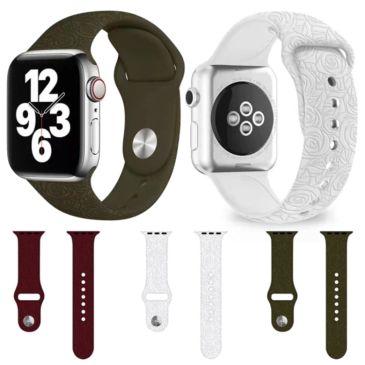 Rose Embossing Silicone Watchband For Apple Watch Series, 7 41mm / 6&amp;SE&amp;5&amp;4 40mm / 3&amp;2&amp;1 38mm, 7 45mm / 6&amp;SE&amp;5&amp;4 44mm / 3&amp;2&amp;1 42mm