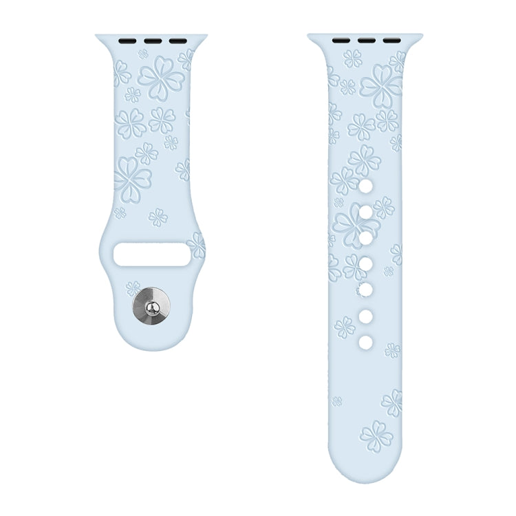 Four-leaf Clover Embossing Silicone Watchband For Apple Watch Series, 7 41mm / 6&amp;SE&amp;5&amp;4 40mm / 3&amp;2&amp;1 38mm, 7 45mm / 6&amp;SE&amp;5&amp;4 44mm / 3&amp;2&amp;1 42mm