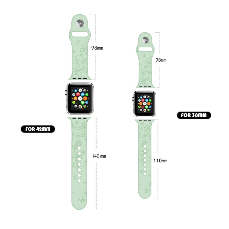 Four-leaf Clover Embossing Silicone Watchband For Apple Watch Series, 7 41mm / 6&amp;SE&amp;5&amp;4 40mm / 3&amp;2&amp;1 38mm, 7 45mm / 6&amp;SE&amp;5&amp;4 44mm / 3&amp;2&amp;1 42mm