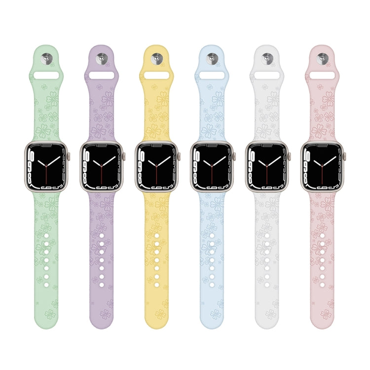 Four-leaf Clover Embossing Silicone Watchband For Apple Watch Series, 7 41mm / 6&amp;SE&amp;5&amp;4 40mm / 3&amp;2&amp;1 38mm, 7 45mm / 6&amp;SE&amp;5&amp;4 44mm / 3&amp;2&amp;1 42mm