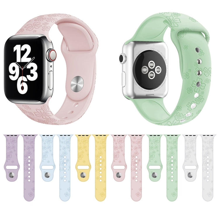 Four-leaf Clover Embossing Silicone Watchband For Apple Watch Series, 7 41mm / 6&amp;SE&amp;5&amp;4 40mm / 3&amp;2&amp;1 38mm, 7 45mm / 6&amp;SE&amp;5&amp;4 44mm / 3&amp;2&amp;1 42mm