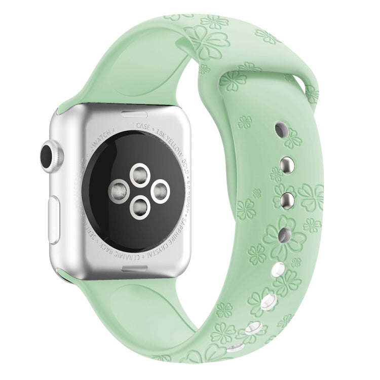 Four-leaf Clover Embossing Silicone Watchband For Apple Watch Series, 7 41mm / 6&amp;SE&amp;5&amp;4 40mm / 3&amp;2&amp;1 38mm, 7 45mm / 6&amp;SE&amp;5&amp;4 44mm / 3&amp;2&amp;1 42mm