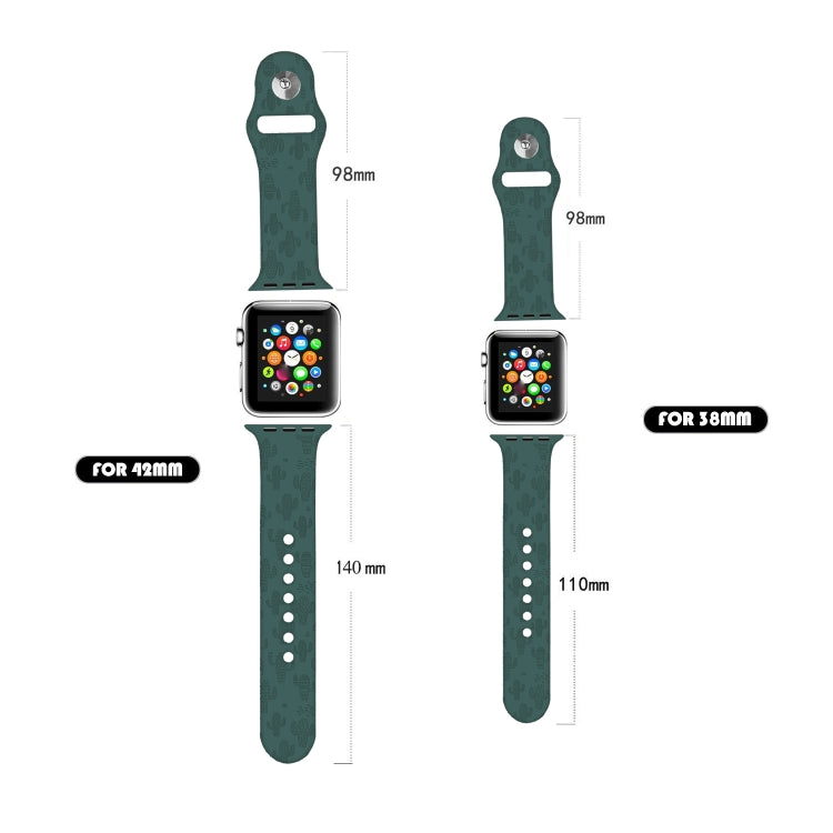 Cactus Embossing Silicone Watchband For Apple Watch Series, 7 41mm / 6&amp;SE&amp;5&amp;4 40mm / 3&amp;2&amp;1 38mm, 7 45mm / 6&amp;SE&amp;5&amp;4 44mm / 3&amp;2&amp;1 42mm