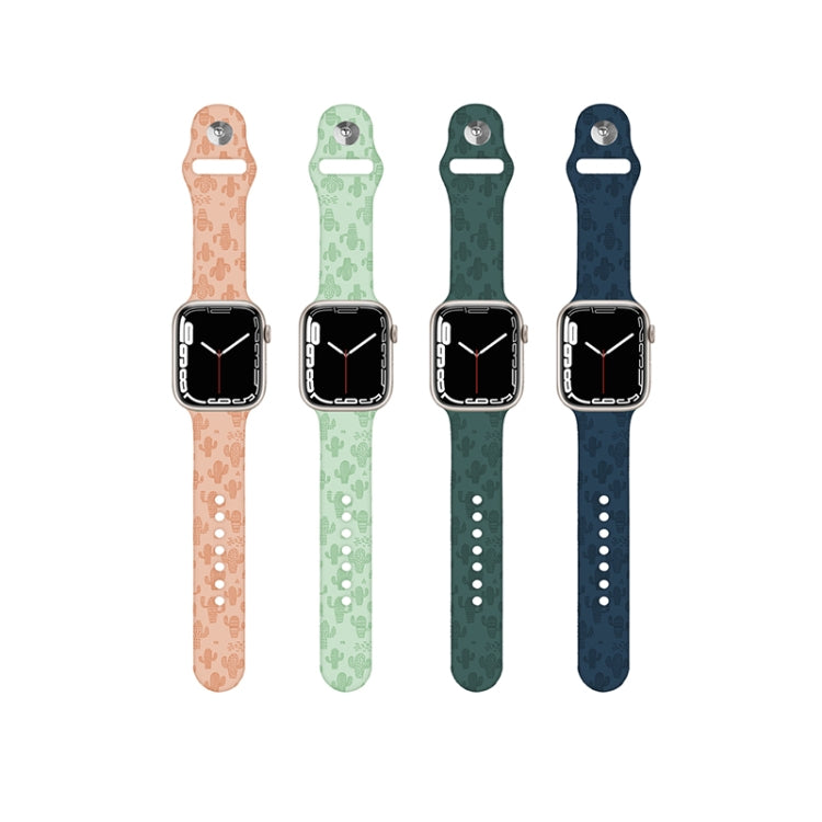 Cactus Embossing Silicone Watchband For Apple Watch Series, 7 41mm / 6&amp;SE&amp;5&amp;4 40mm / 3&amp;2&amp;1 38mm, 7 45mm / 6&amp;SE&amp;5&amp;4 44mm / 3&amp;2&amp;1 42mm