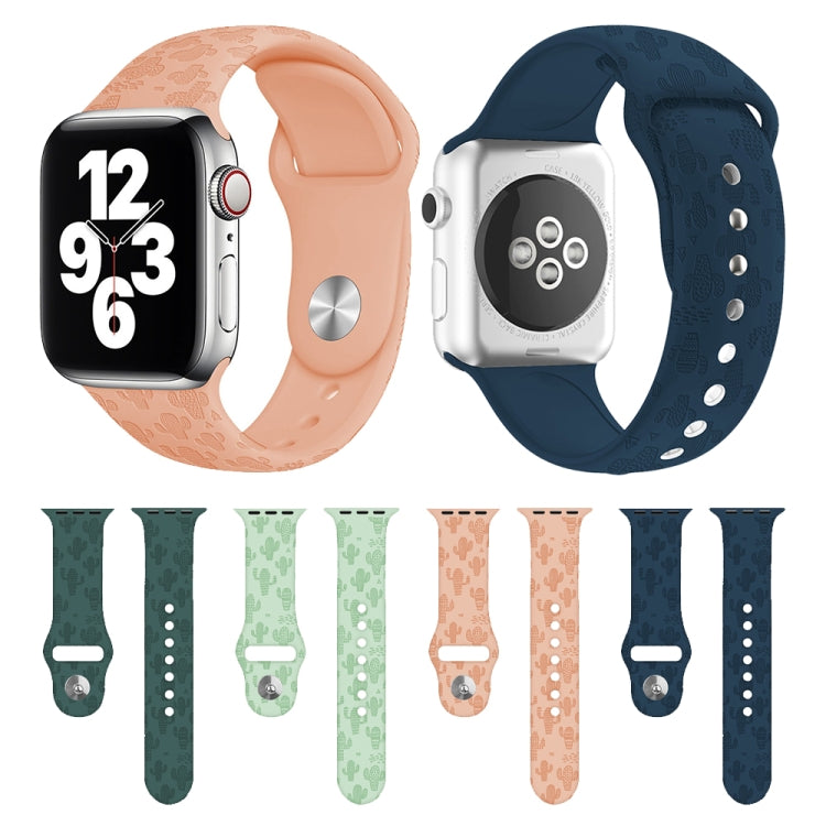 Cactus Embossing Silicone Watchband For Apple Watch Series, 7 41mm / 6&amp;SE&amp;5&amp;4 40mm / 3&amp;2&amp;1 38mm, 7 45mm / 6&amp;SE&amp;5&amp;4 44mm / 3&amp;2&amp;1 42mm